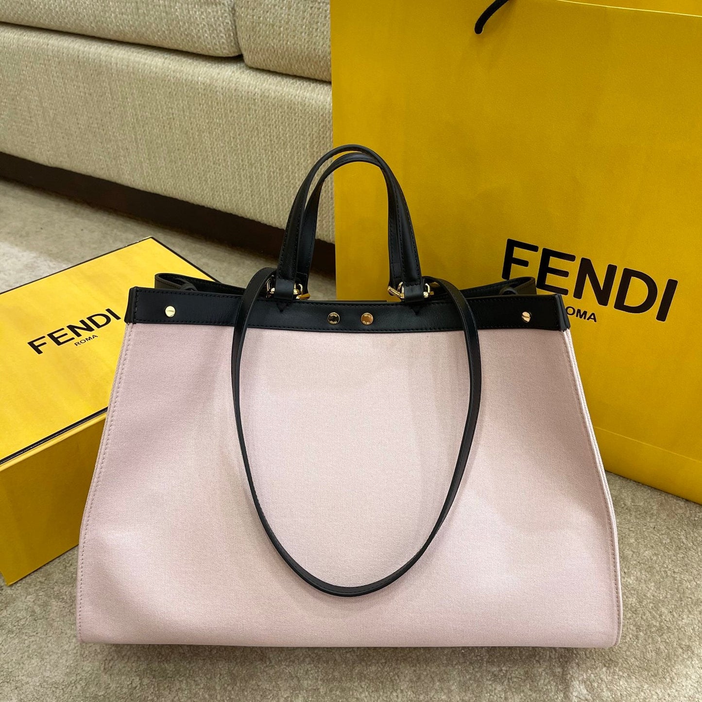 FI Peekaboo X-tote Bag Pink Canvas For Women, Handbags, Shoulder Bags 16.1in/41cm FF 8BH374