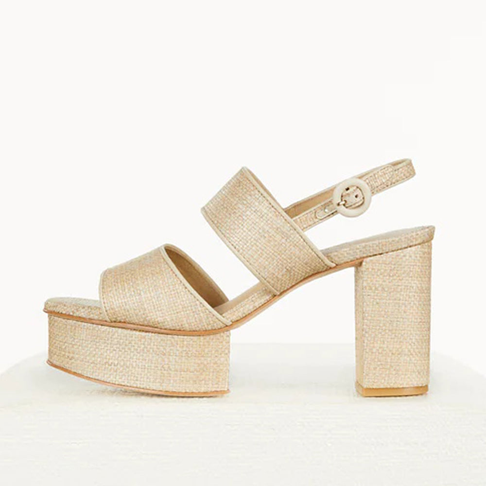 Beige Open Toe Chunky Heel Singback Sandals with Platform