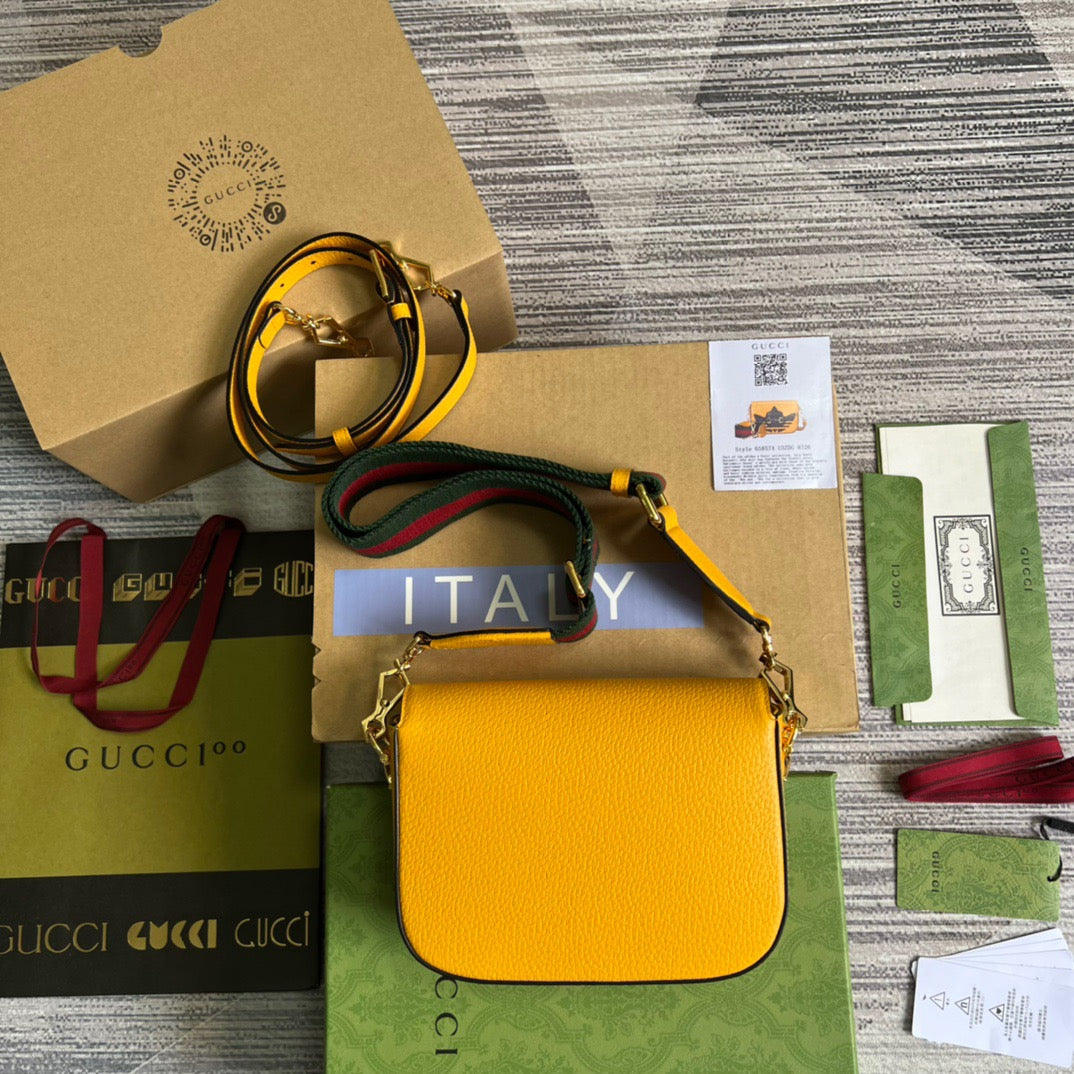 gg x Adidas Horsebit 1955 Mini Bag Yellow For Women, Women’s Bags 8.1in/21cm gg 658574 U3ZDG 7775
