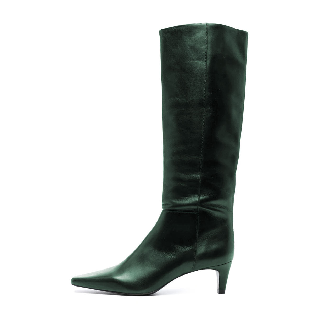 Dark Green Square Toe Kitten Heel Knee-High Tall Boots for Women