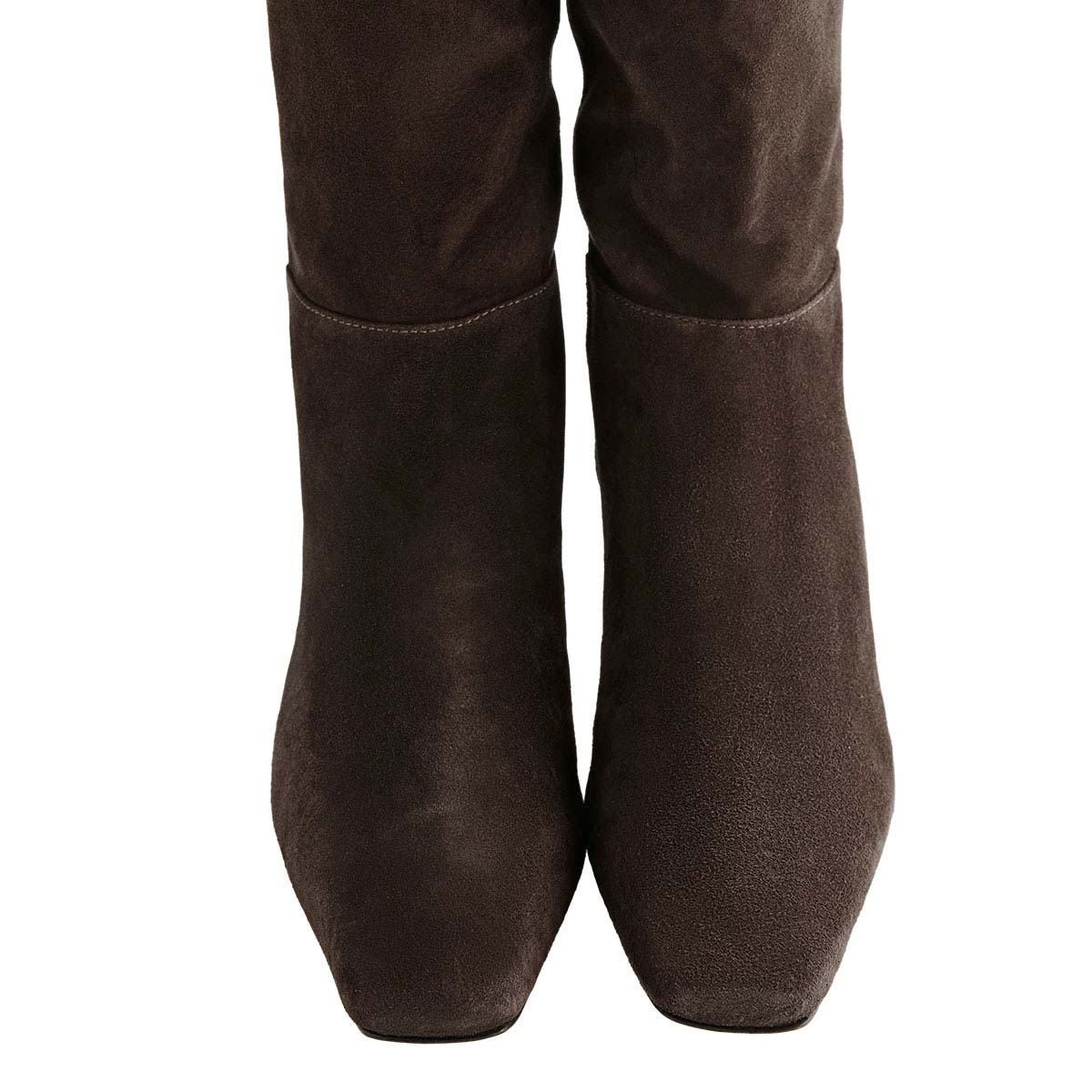 Dark Brown Square Toe Pull-On Knee-High Long Boots with Kitten Heel