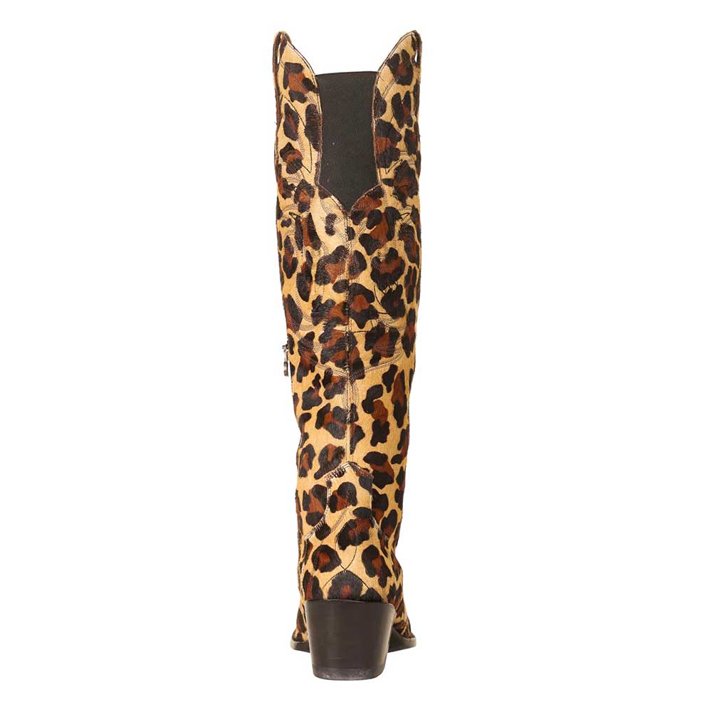 Embroidered Calf Hair Cheetah Pattern Brown Western Boots for Women