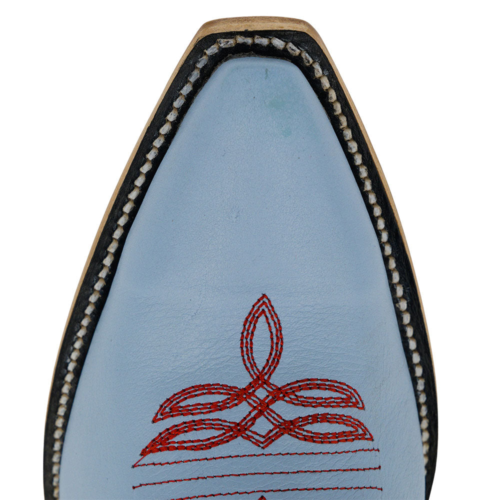 Embroidered Floral Snip Toe Mid-Calf Light Blue Cowgirl Boots
