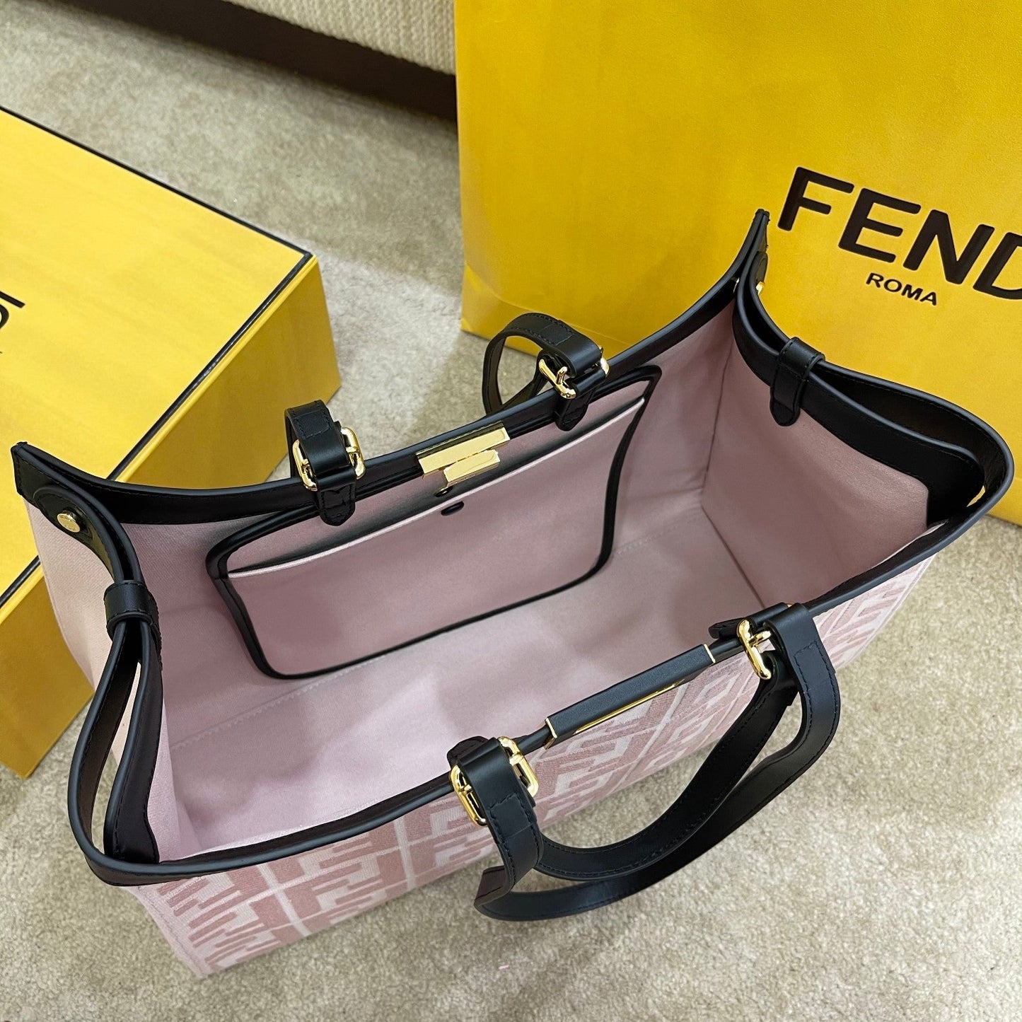 FI Peekaboo X-tote Bag Pink Canvas For Women, Handbags, Shoulder Bags 16.1in/41cm FF 8BH374