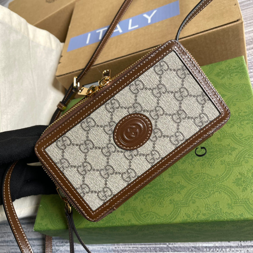 gg Mini Bag With Interlocking G Beige And Ebony gg Supreme Canvas And Brown For Women 9in/23cm gg