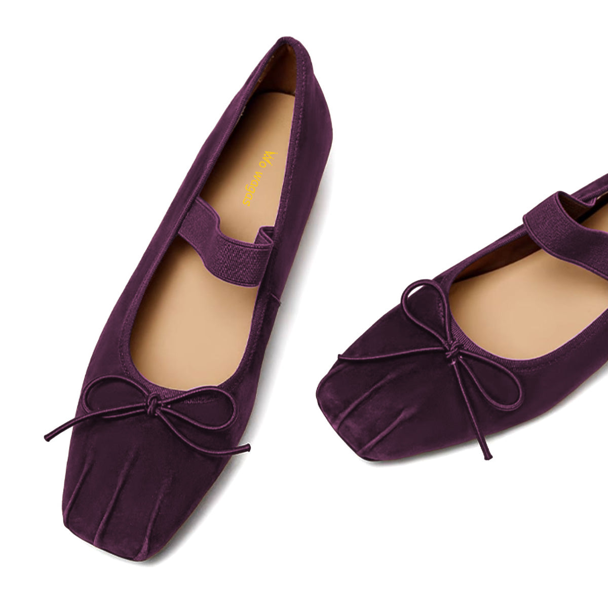 Dark Purple Vegan Suede Square Toe Ballet Flats with a Strap