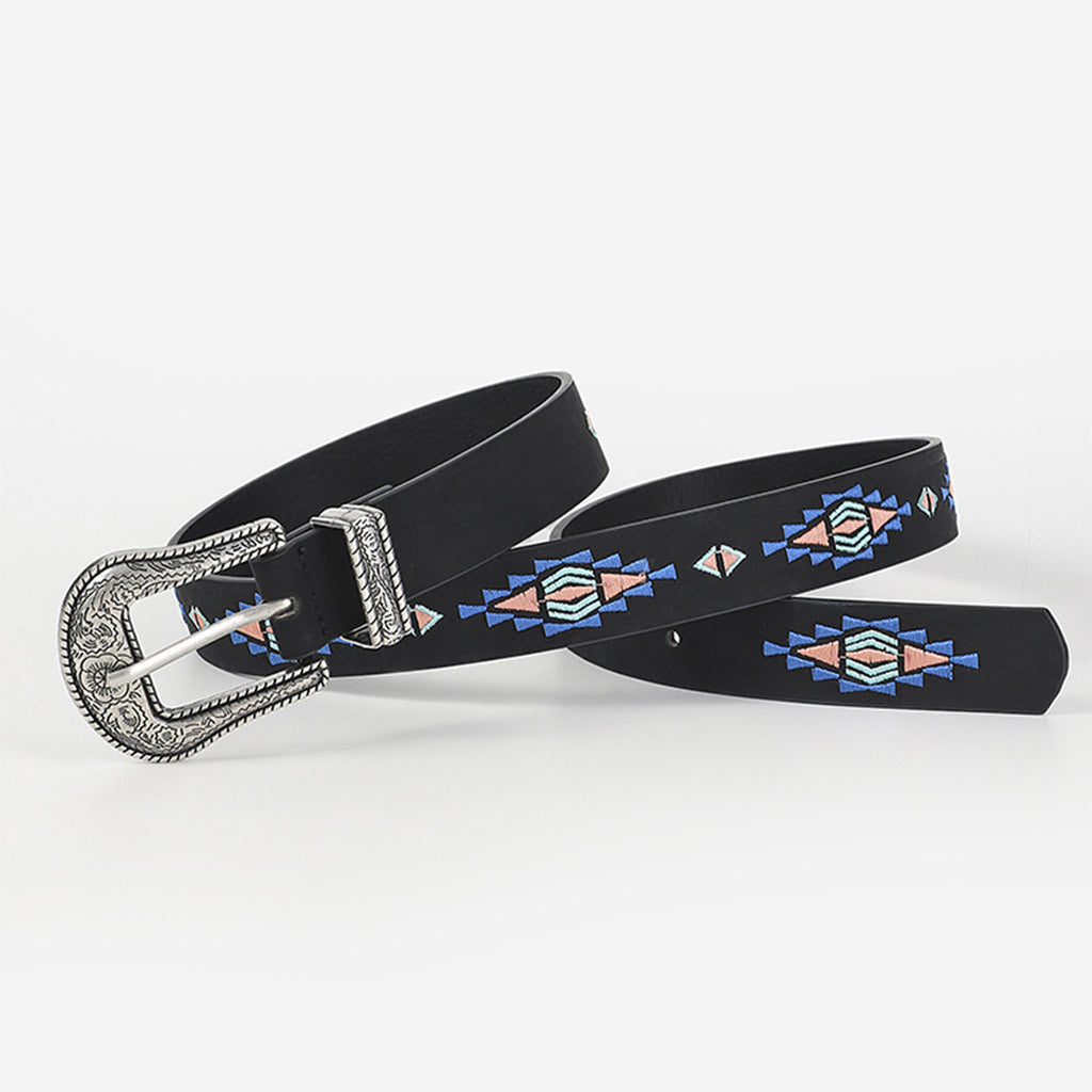 Ethnic Floral Leaf Pattern Embroidered Buckle Belt