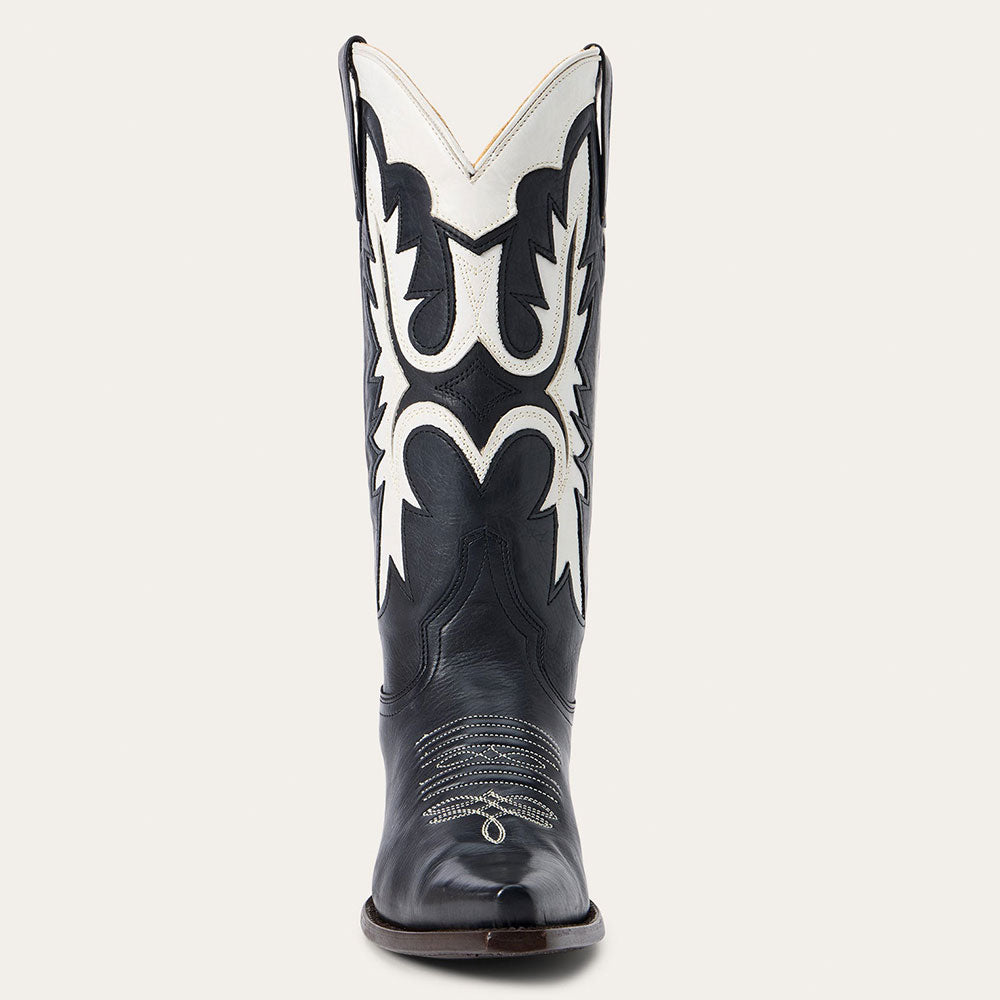 Embroidered Patchwork Mid Calf Black Cowgirl Boots for Women