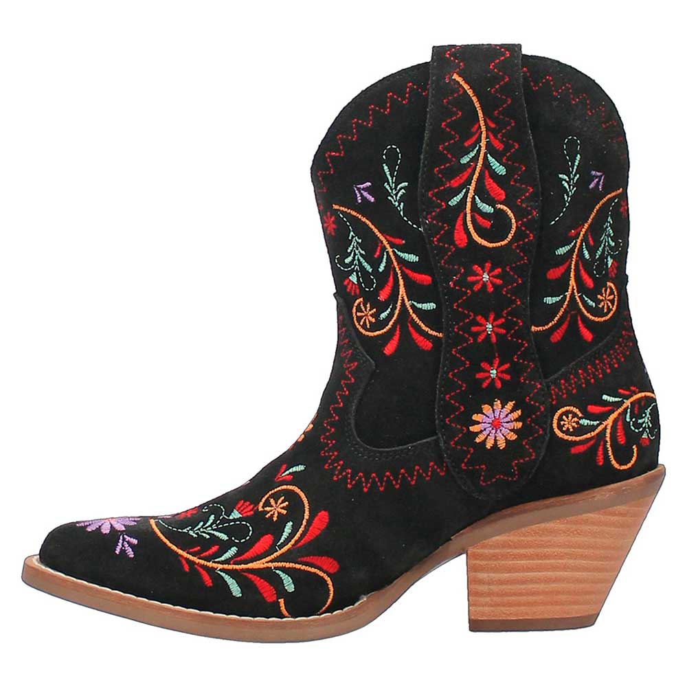 Almond Toe Colorful Floral Embroidered Cowgirl Boots in Black