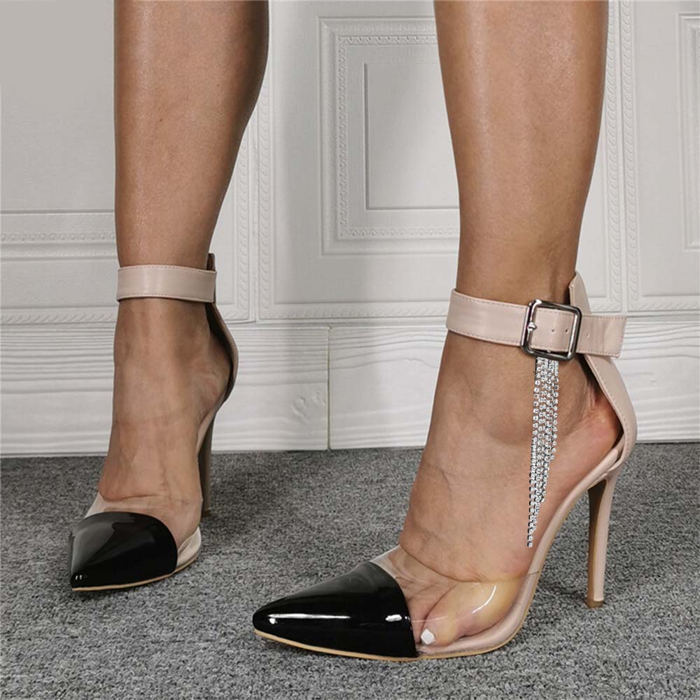 Beige & Black Closed Toe 3'' Stiletto Heel Ankle Strap Pumps