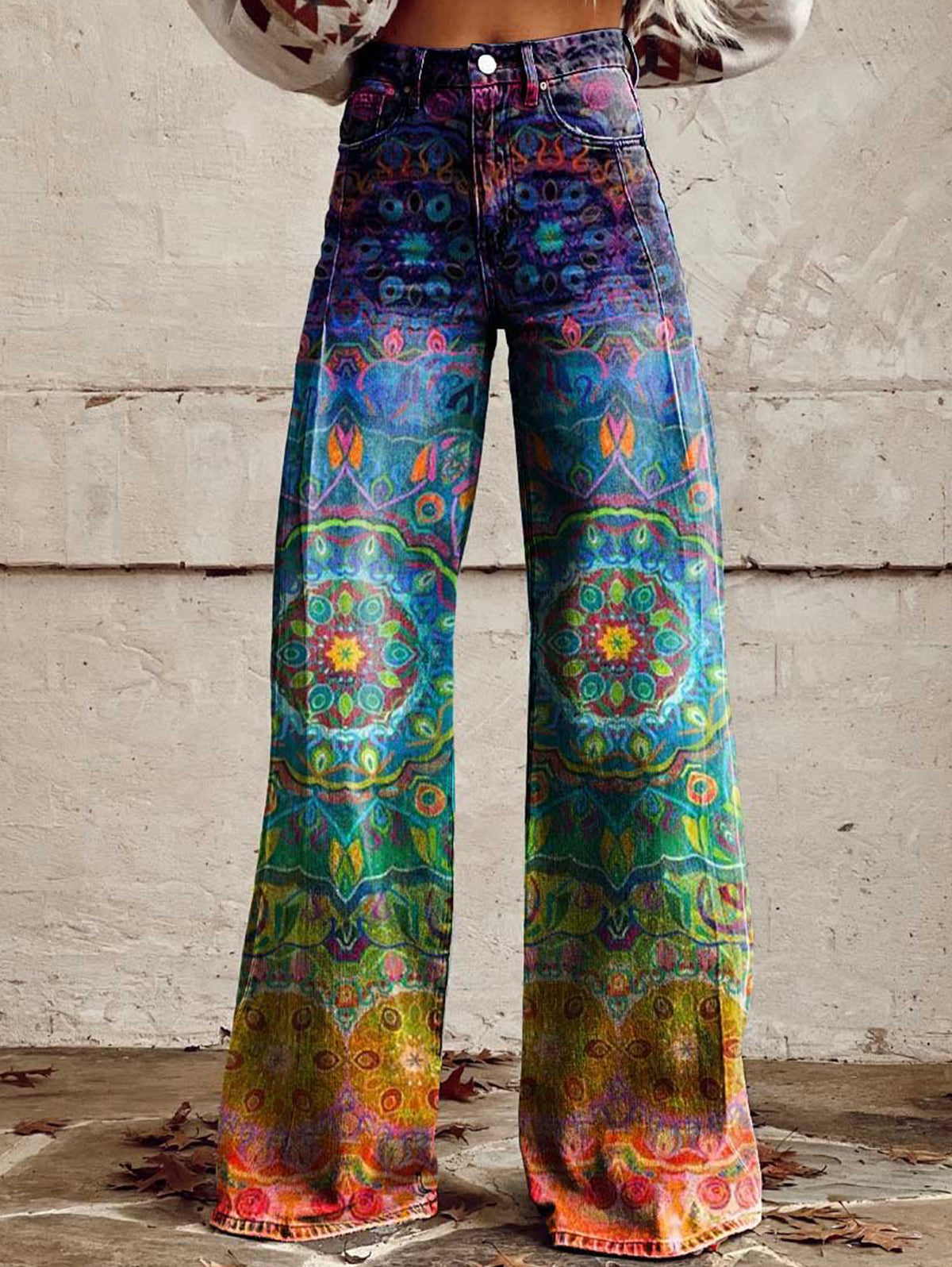 Daily High Rise Pattern Pocket Wide Leg Pants