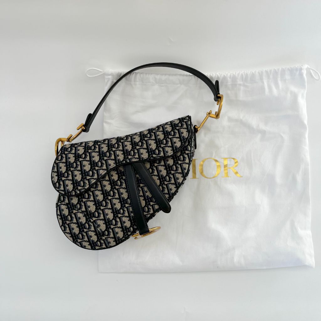 Dior Blue Oblique Canvas And Leather Saddle shoulder bag