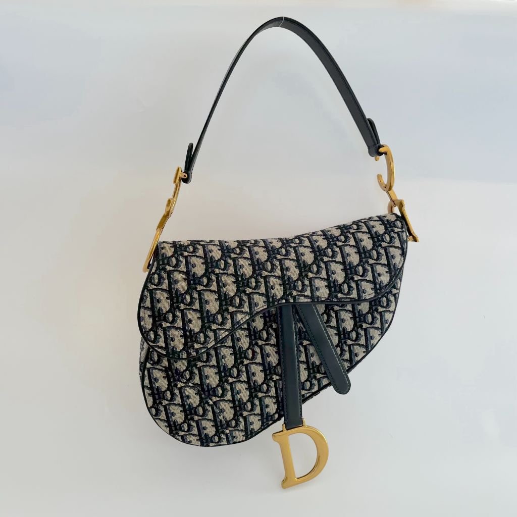 Dior Blue Oblique Canvas And Leather Saddle shoulder bag