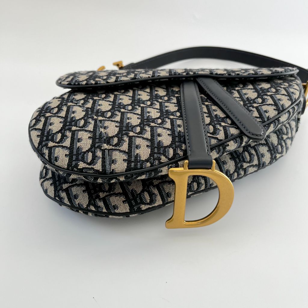 Dior Blue Oblique Canvas And Leather Saddle shoulder bag