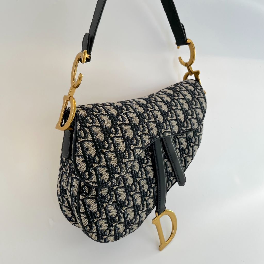 Dior Blue Oblique Canvas And Leather Saddle shoulder bag