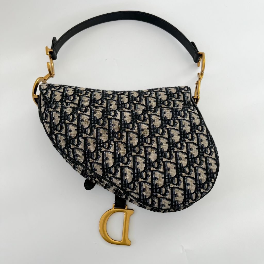 Dior Blue Oblique Canvas And Leather Saddle shoulder bag