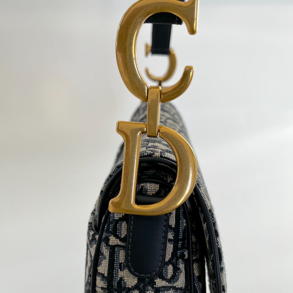 Dior Blue Oblique Canvas And Leather Saddle shoulder bag