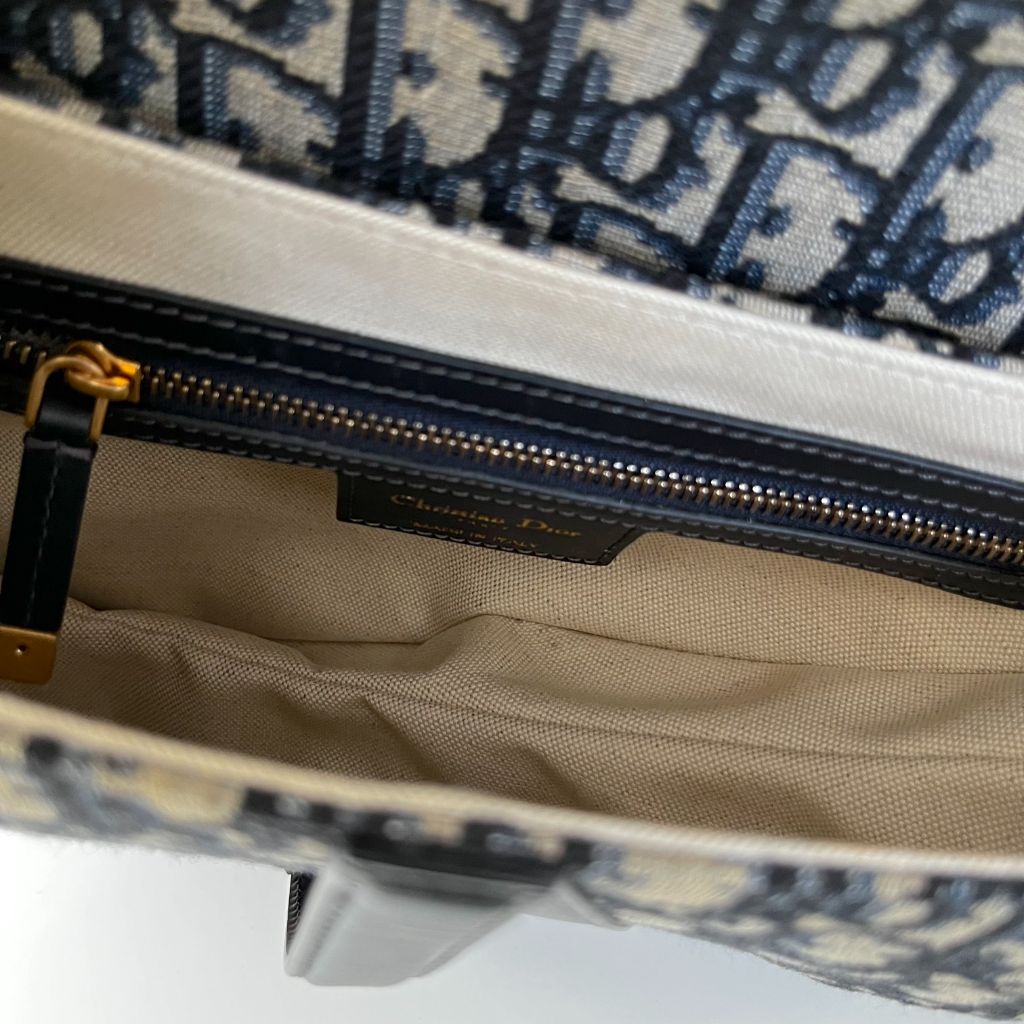 Dior Blue Oblique Canvas And Leather Saddle shoulder bag