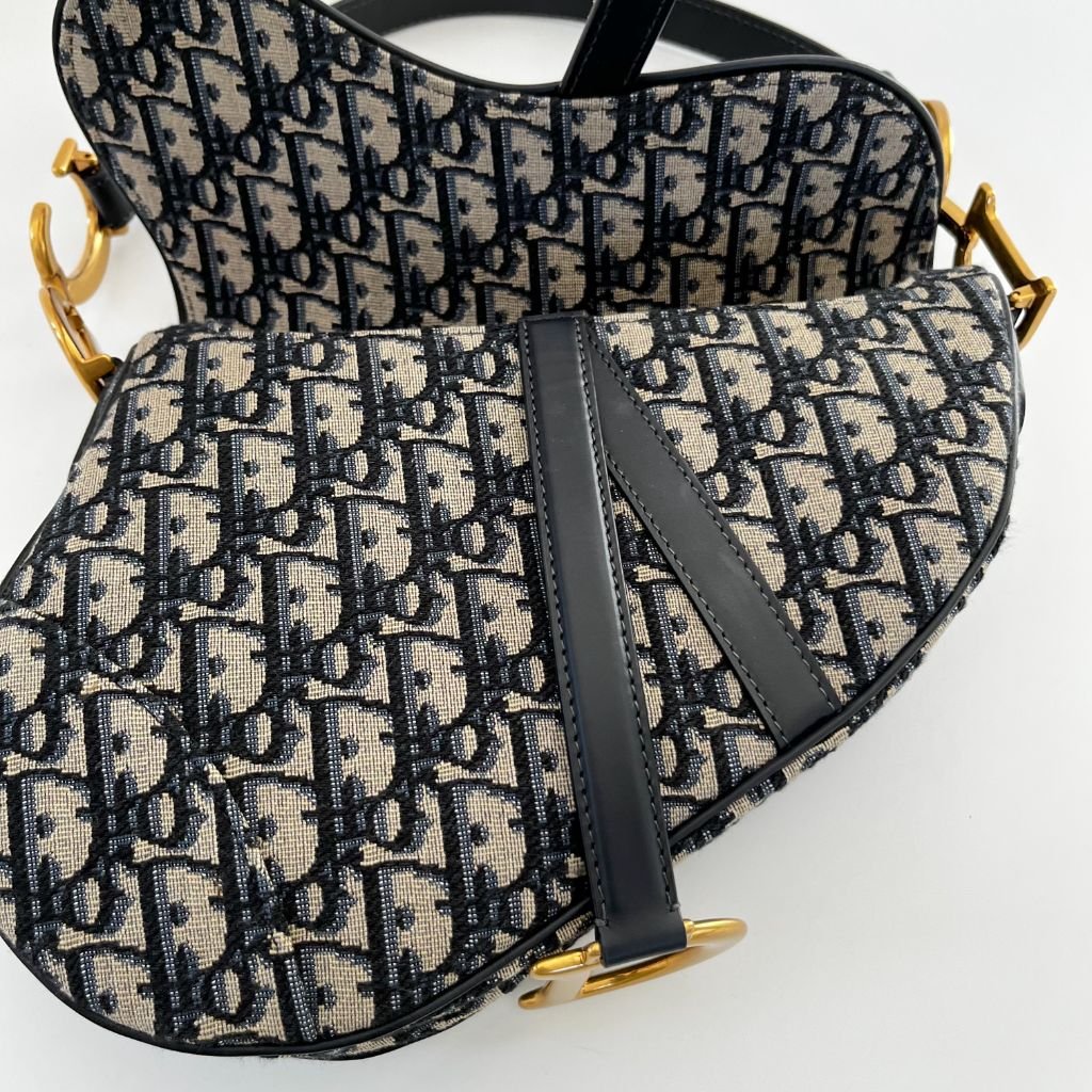 Dior Blue Oblique Canvas And Leather Saddle shoulder bag
