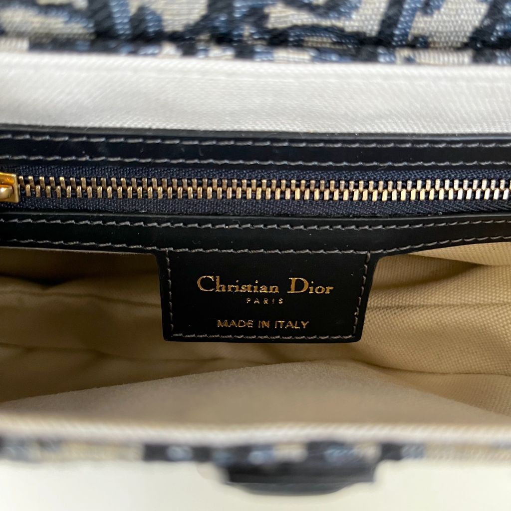 Dior Blue Oblique Canvas And Leather Saddle shoulder bag