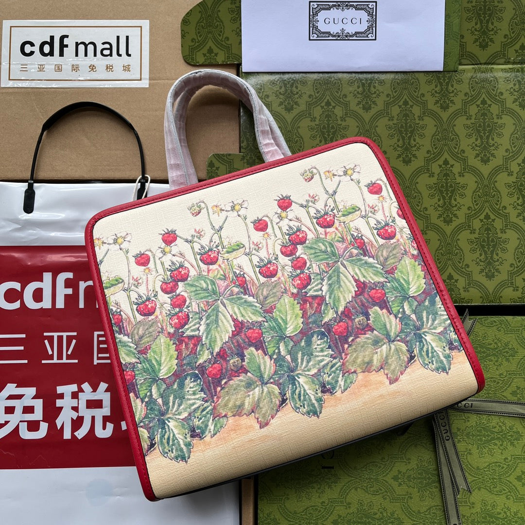 gg Children’s Tote Bag With Strawberry Fairy Print Red For Women, Women’s Bags 11in/28cm gg 630542 U6IAN 8257