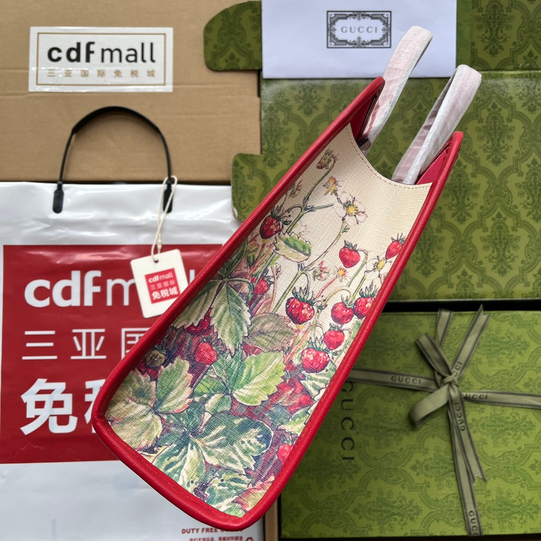 gg Children’s Tote Bag With Strawberry Fairy Print Red For Women, Women’s Bags 11in/28cm gg 630542 U6IAN 8257