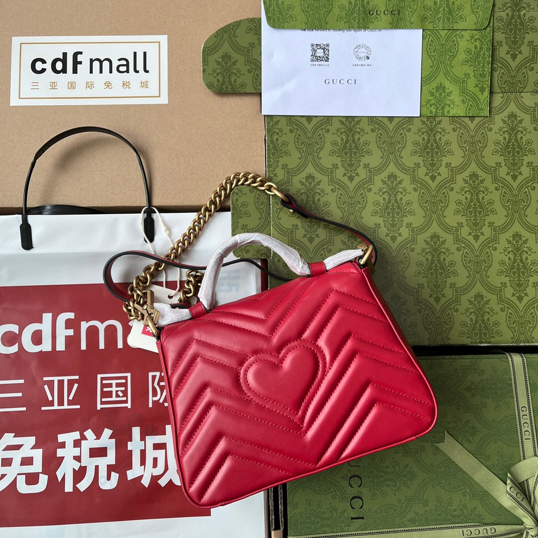 gg Marmont Mini Top Handle Bag Red For Women, Women’s Bags 8.3in/21cm gg 