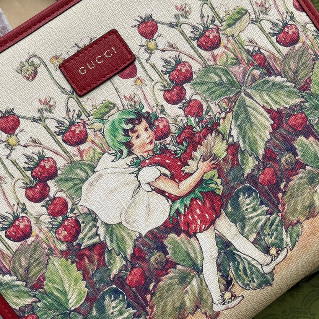 gg Children’s Tote Bag With Strawberry Fairy Print Red For Women, Women’s Bags 11in/28cm gg 630542 U6IAN 8257