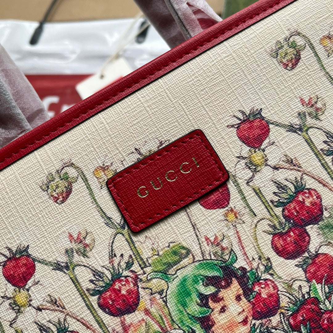 gg Children’s Tote Bag With Strawberry Fairy Print Red For Women, Women’s Bags 11in/28cm gg 630542 U6IAN 8257