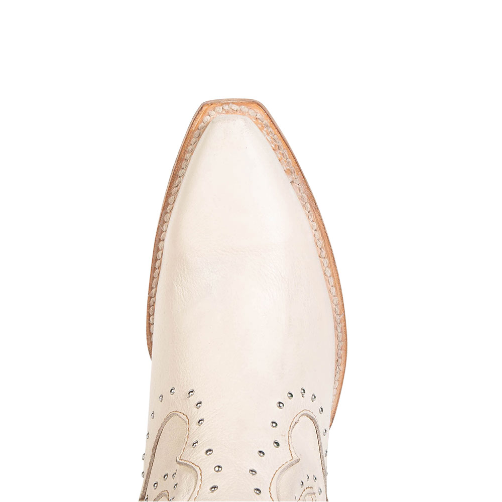 Beige Snip Toe Block Heel Studded Vintage Western Booties