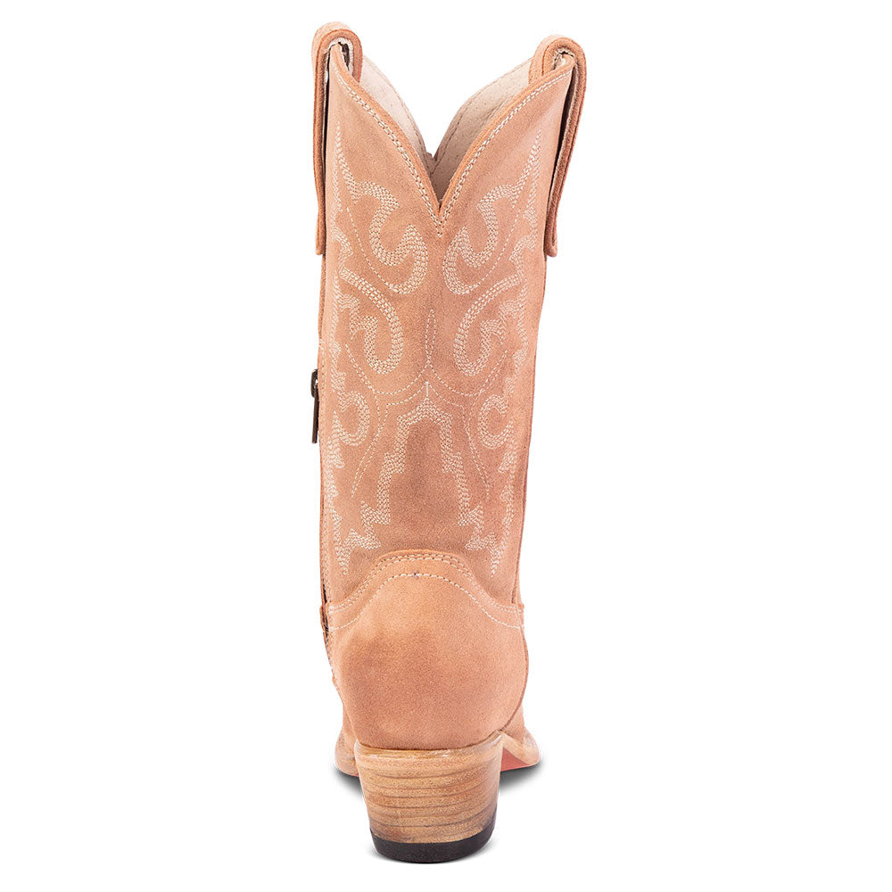 Beige Faux Suede Snip Toe Chunky Heel Mid-Calf Cowgirl Boots