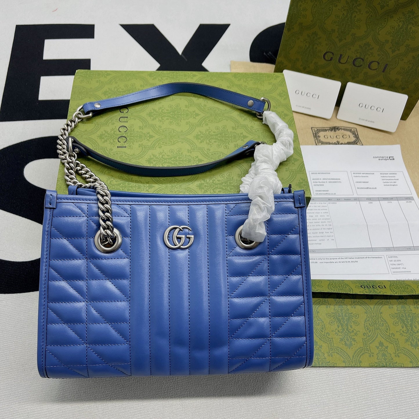 gg Marmont Medium Matelasse Tote Blue For Women, Women’s Bags 13.6in/34cm gg 675796 UM8BF 4340