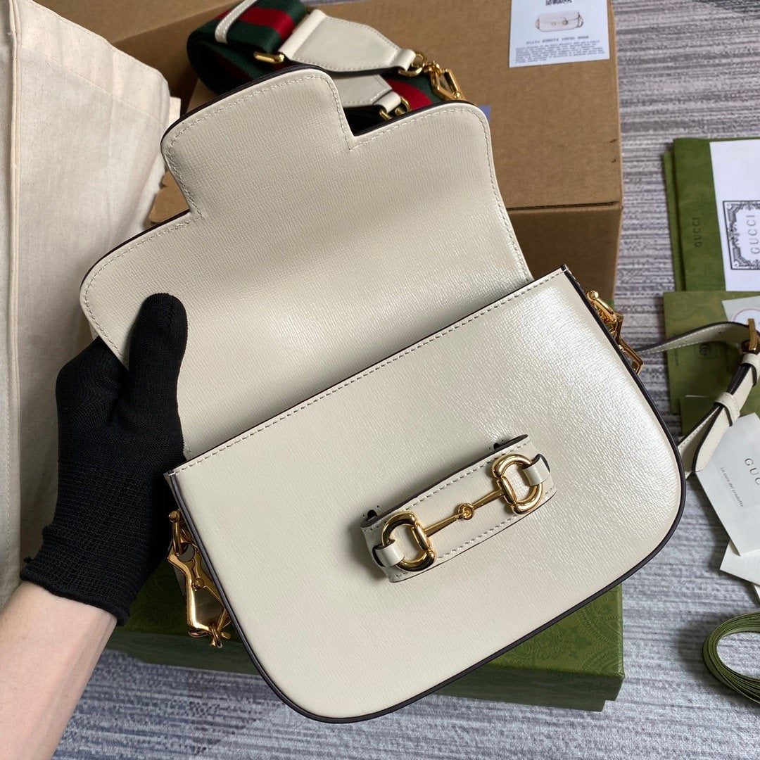 gg Horsebit 1955 Mini Bag White For Women, Women’s Bags 8in/21cm gg 658574 18YSG 9068