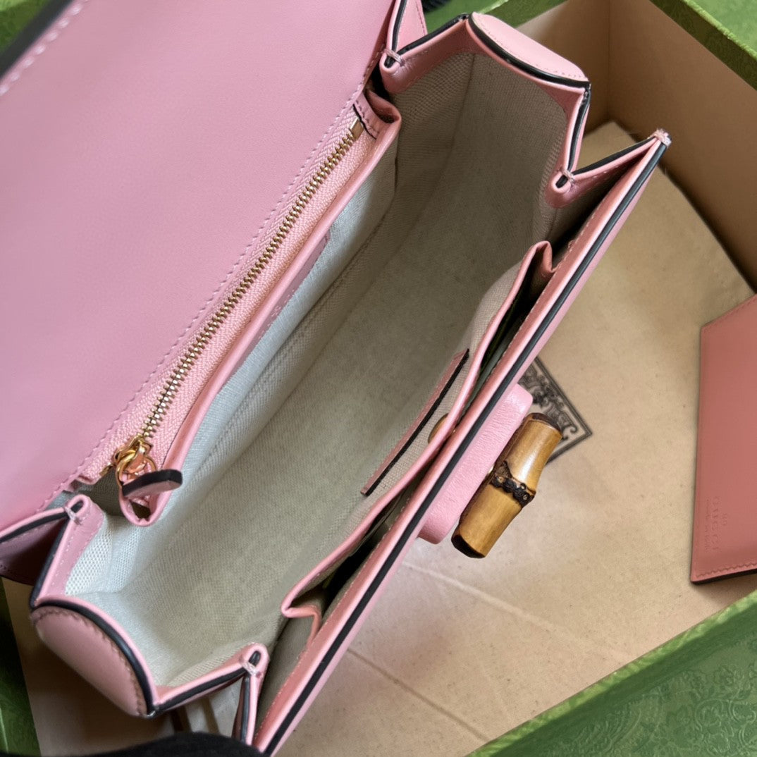 gg Bamboo 1947 Small Top Handle Bag Pink For Women 8.3in/21cm gg 675797 10ODT 5467