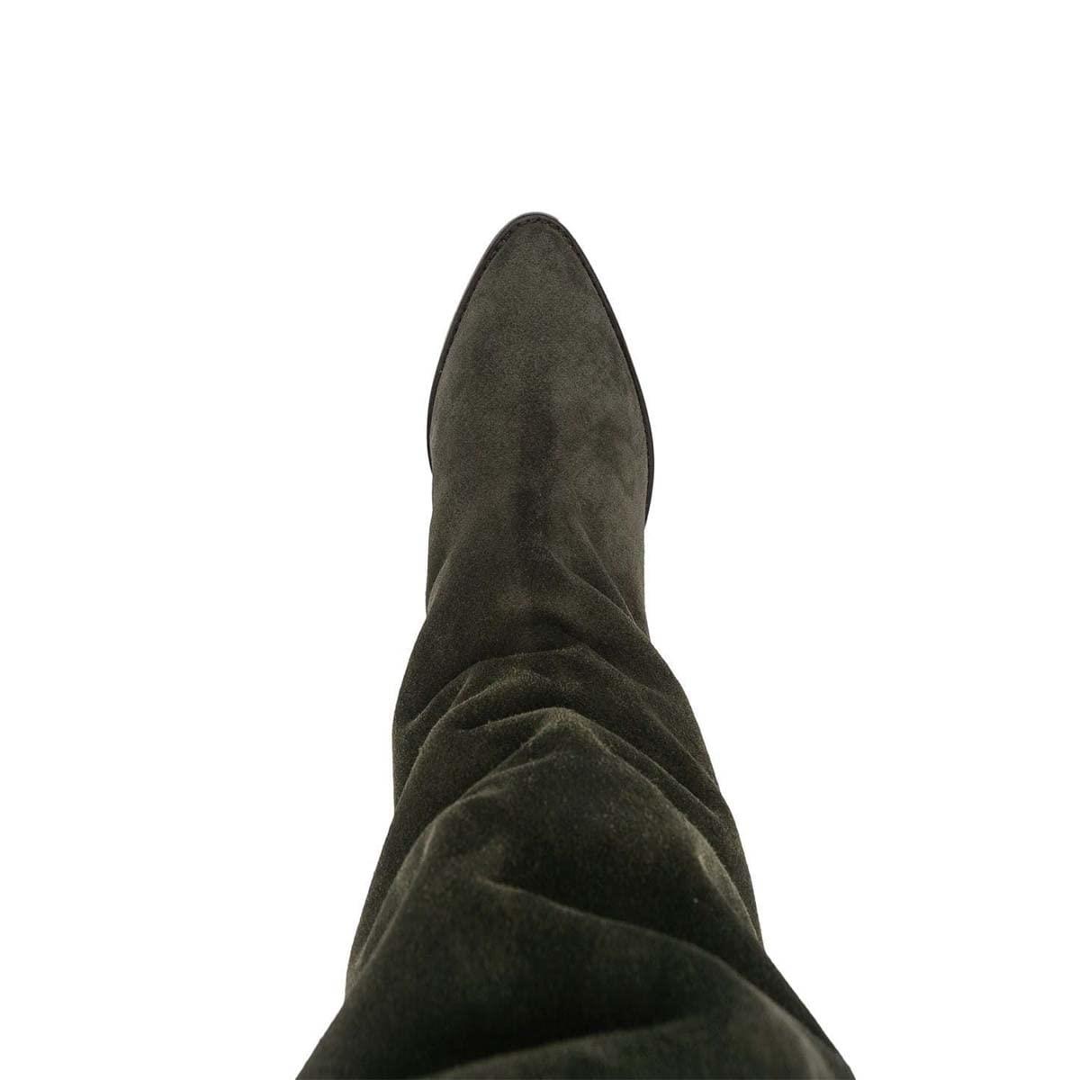 Dark Green Pointed Toe Cone Heel Over The Knee Slouch Boots