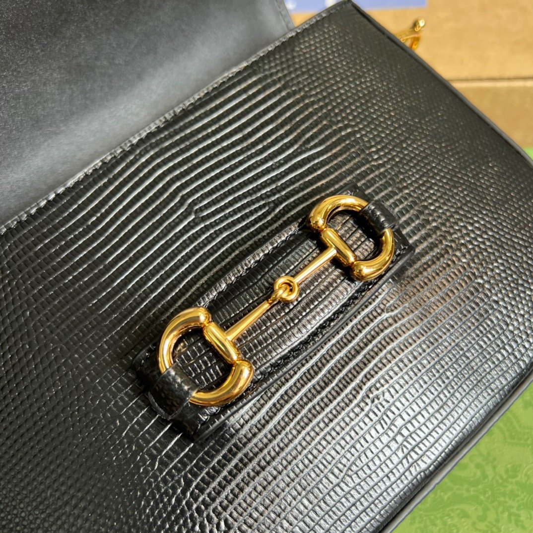 gg Horsebit 1955 Lizard Mini Bag Black For Women, Women’s Bags 8in/20cm gg