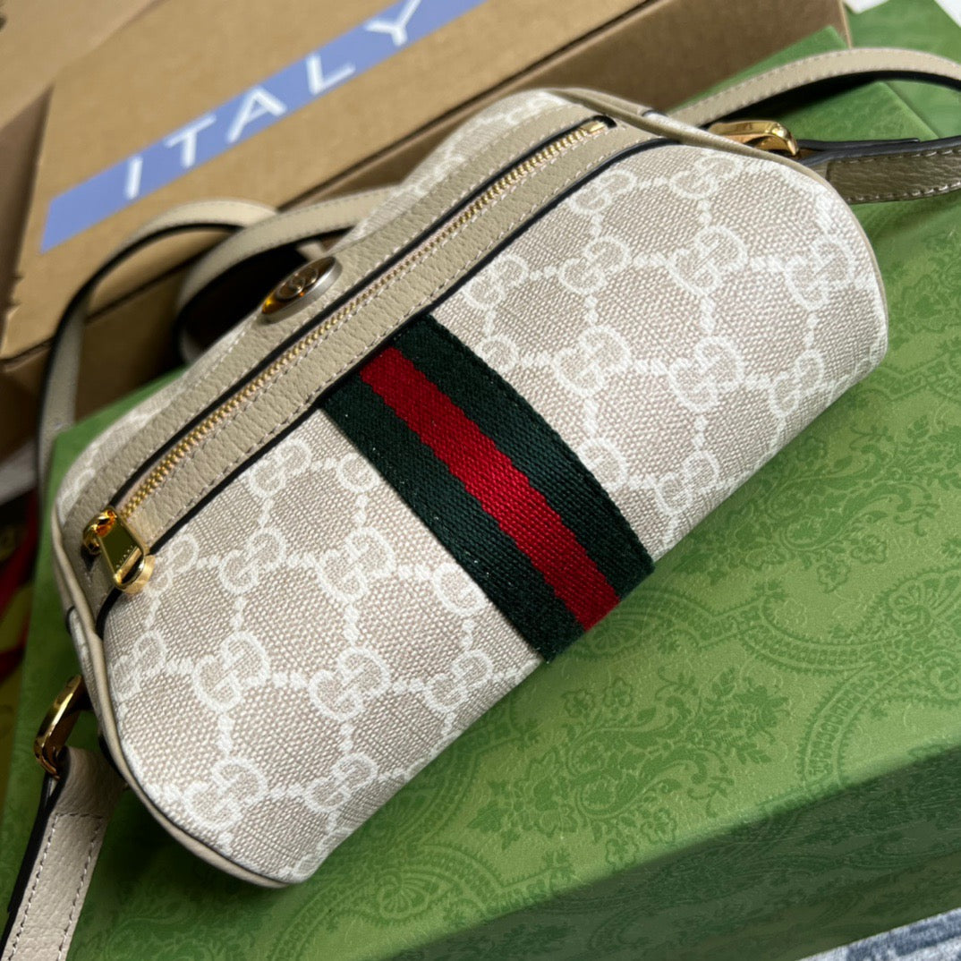 gg Ophidia Mini gg Bag Beige And Ebony gg Supreme Canvas, With Beige For Women 7in/17.5cm gg