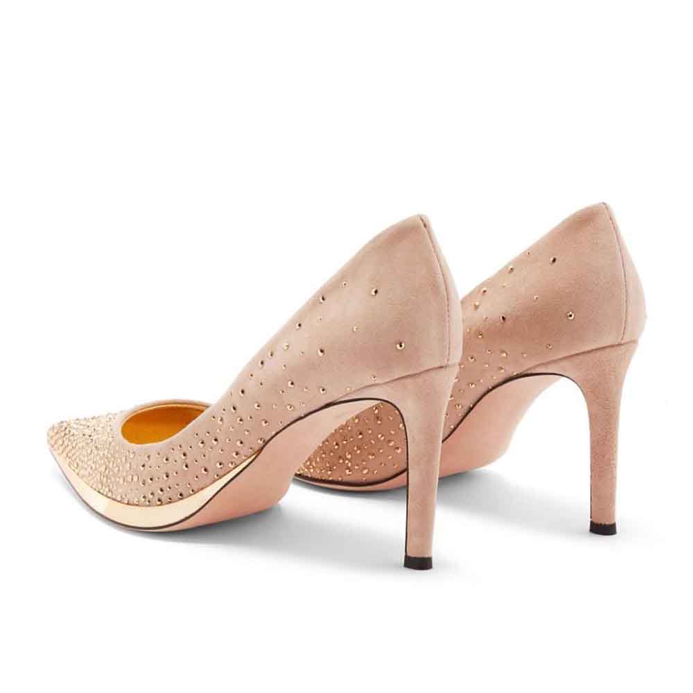 Beige Faux Suede Pointed Toe Stiletto Heel Pumps
