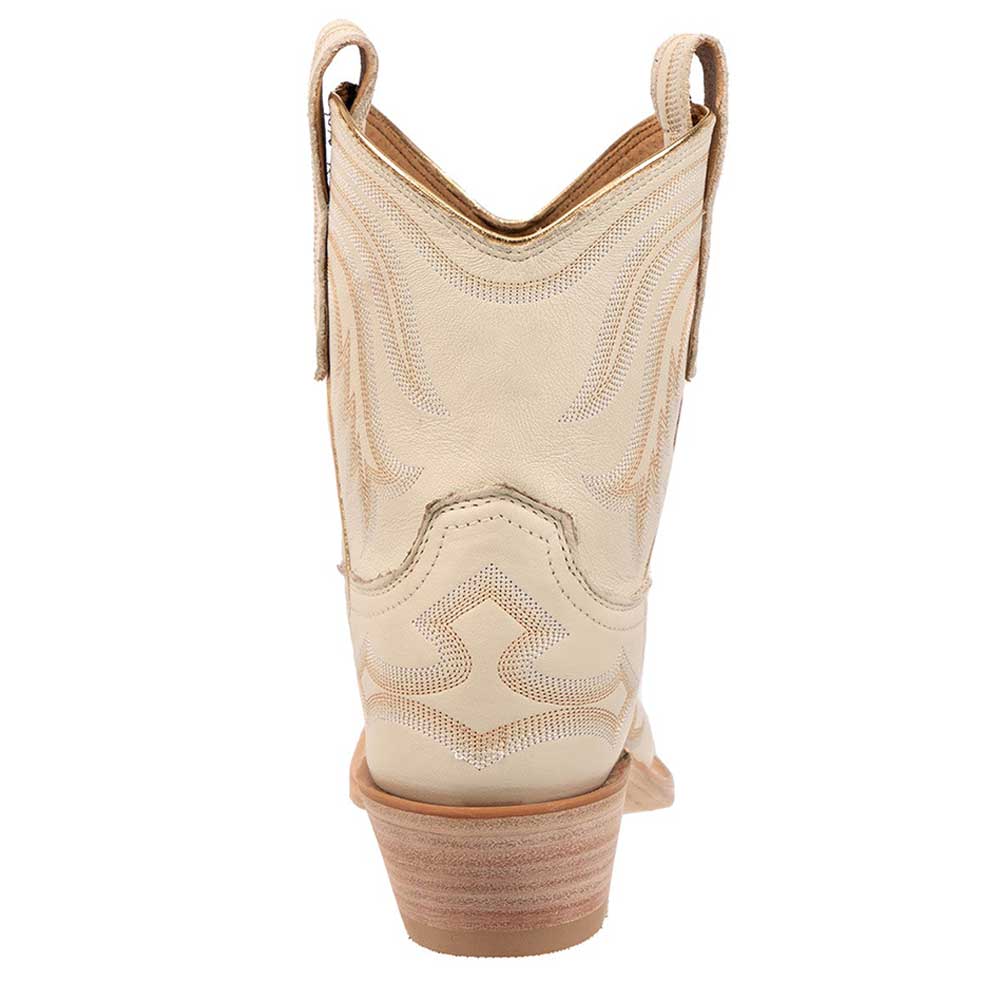 Beige Pointed Toe Chunky Heel Booties Embroidered Cowgirl Boots