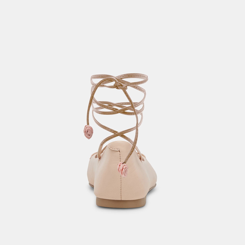 Beige Vegan Leather Round Toe Flat Lace-Up Comfy Ballet Shoes