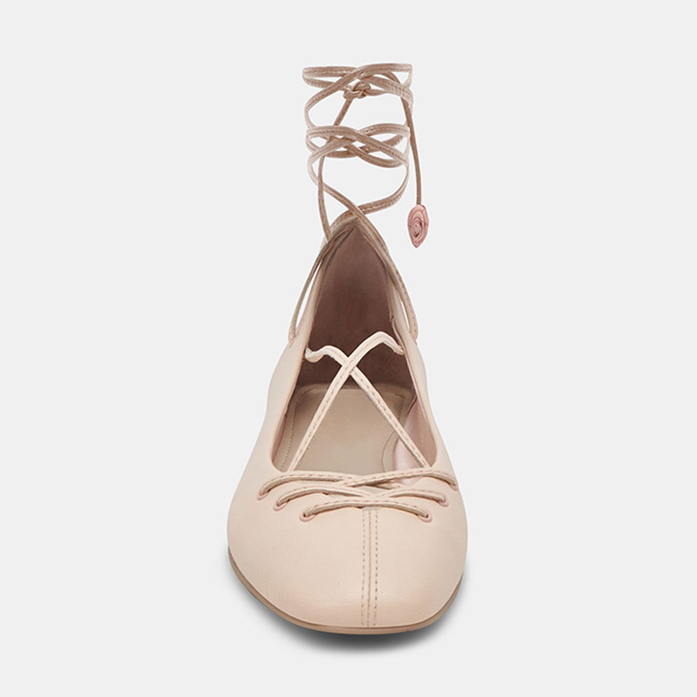 Beige Vegan Leather Round Toe Flat Lace-Up Comfy Ballet Shoes