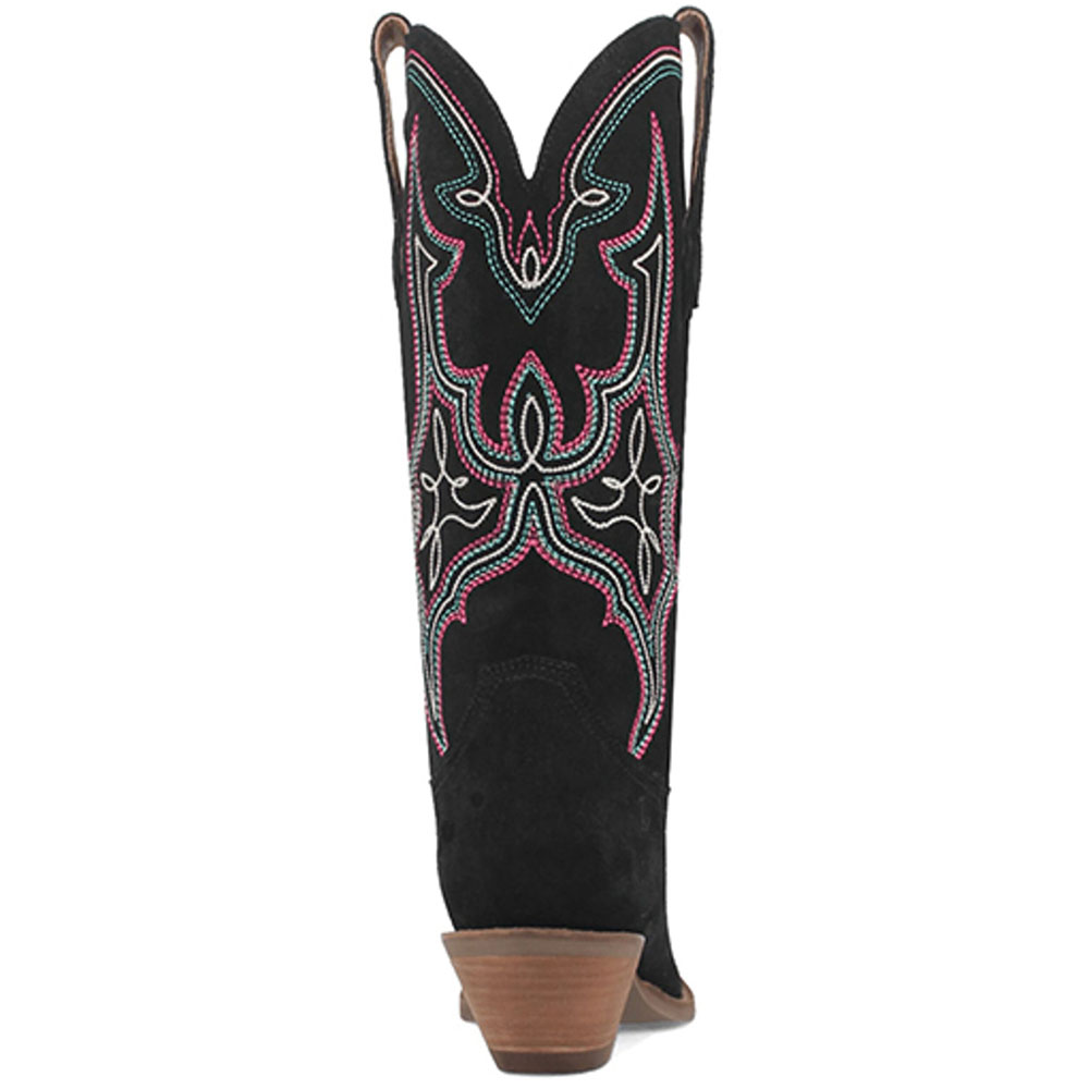 Embroidered Snip Toe Mid-Calf Wide Calf Cowgirl Boots in Black