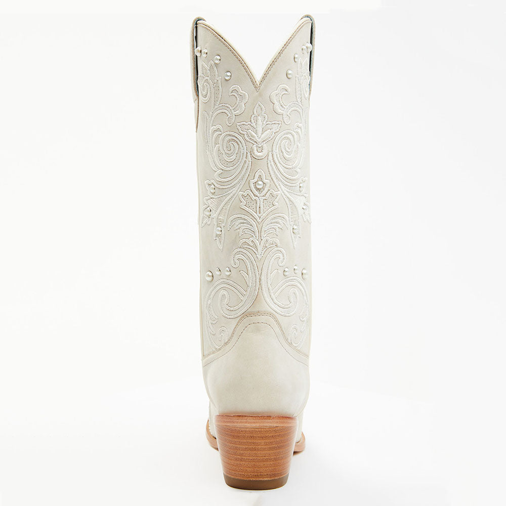 Beige Snip Toe Chunky Heel Embroidery Mid-Calf Cowboy Boots