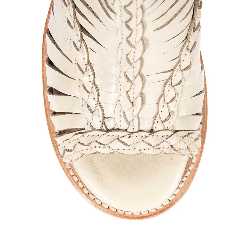 Beige Braided Hollow-Out Peep Toe Chunky Heel Ankle Boots with Zipper