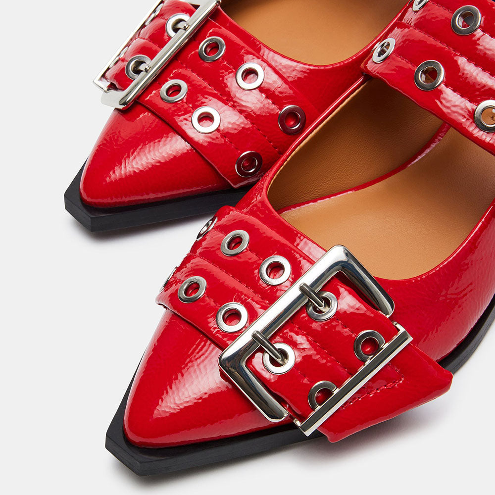FSJ Red Pointed Toe Stylish Slingback Flats with Grommets Strap