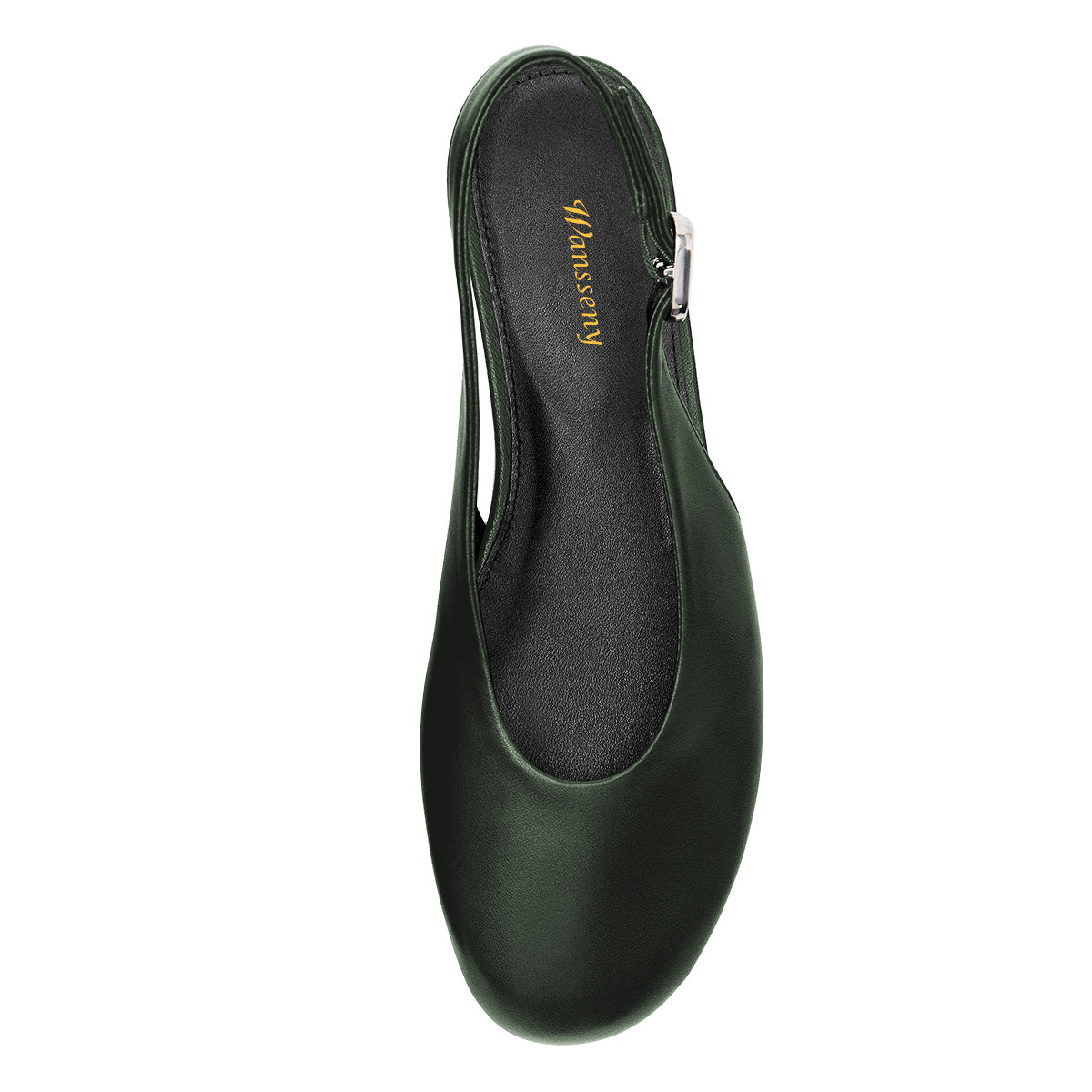 Dark Green Vegan Leather Buckle Flat Slingback Closed Toe Shoes