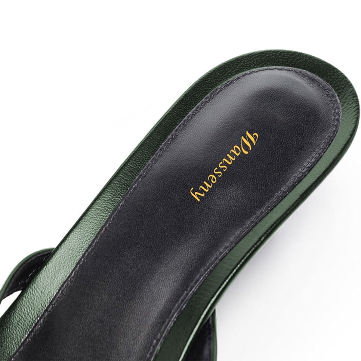 Dark Green Open Square Toe Kitten Heel Casual Flip Flops for Women