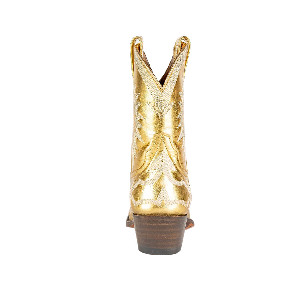 Gold Metallic Snip Toe Embroidered Ankle Length Cowgirl Boots
