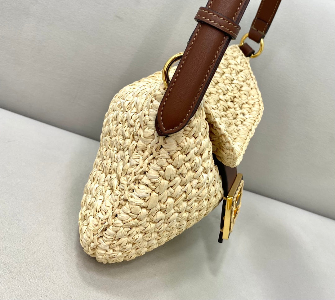 FI Small Croissant Hobo Bag Raffia For Women, Handbags, Shoulder Bags 11.4in/29cm FF 8BR790AFGJF1E1B