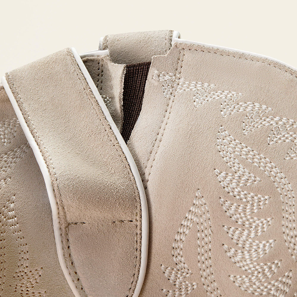 Embroidered Snip Toe Chunky Heel Zip Western Boots for Women in Ivory